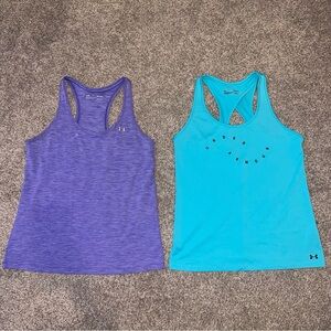 Set of 2 Under Armour workout tanks athletic tops, purple and turquoise Medium